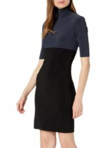 Norma Kamali Robe tortue à manches courtes et coupe ajustée pour femmes au genou