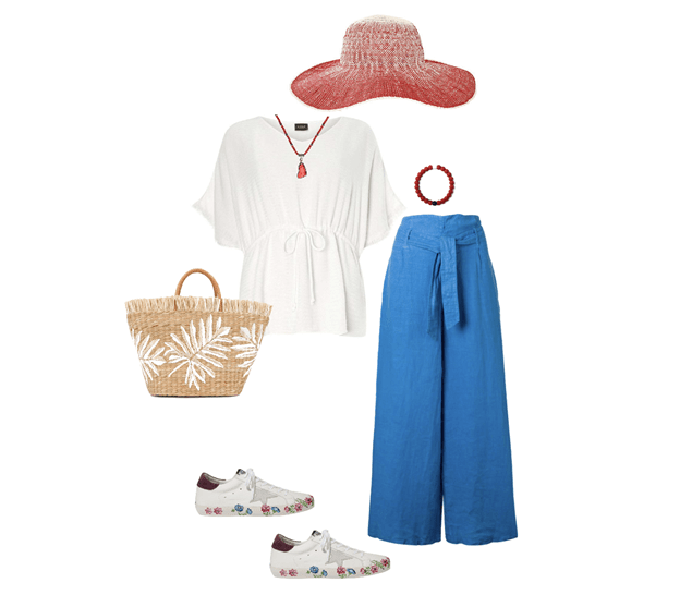 idée tenue de printemps blanc, bleu